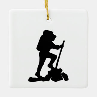 simple mountain hiking man black silhouette ceramic ornament