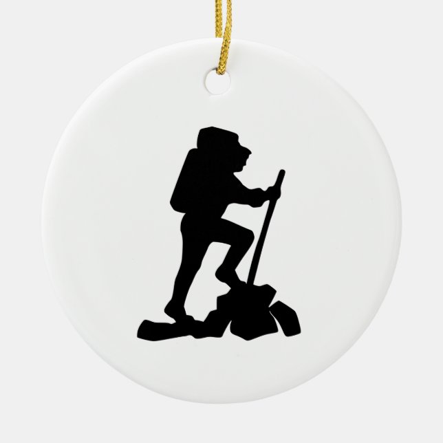 simple mountain hiking man black silhouette ceramic tree decoration (Front)