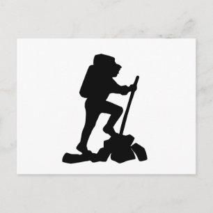 simple mountain hiking man black silhouette postcard
