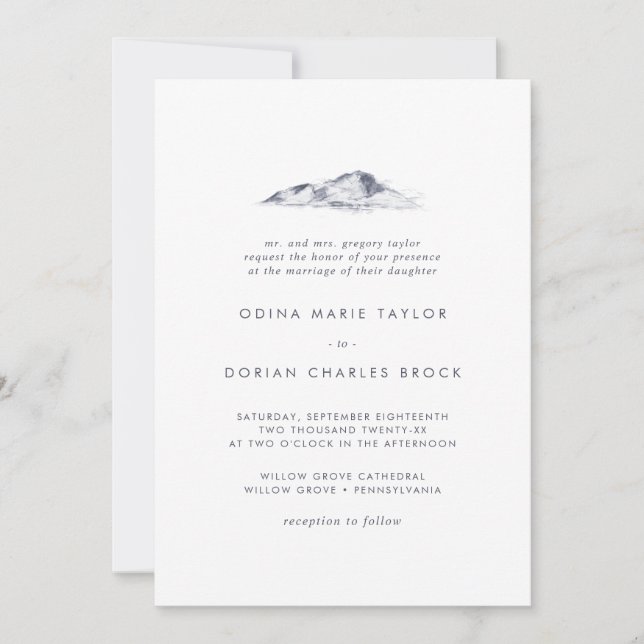Simple Mountain Traditional Wedding Invitation (Front)