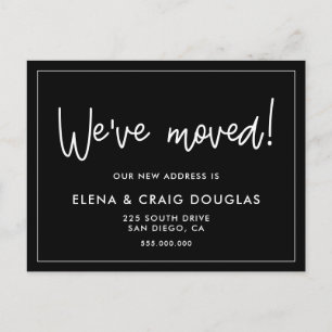 Simple moving announcement black postcard