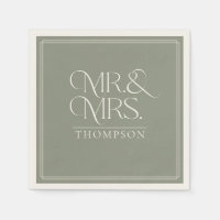 Simple Mr & Mrs Green Moss Ecru Wedding Paper