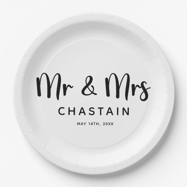 Simple Mr. & Mrs. | Wedding Monogram  Paper Plate (Front)