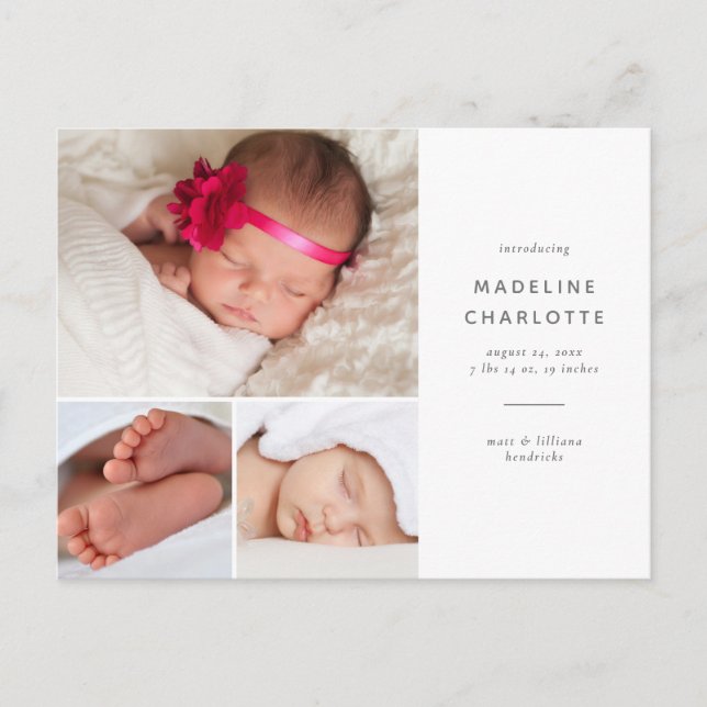 Simple Multi-Photo Birth Announcement Postcard (Front)