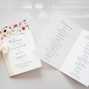 Simple Multicolor Wildflower Folded Wedding Programme