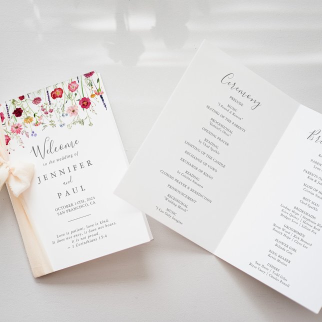 Simple Multicolor Wildflower Folded Wedding Programme (Creator Uploaded)