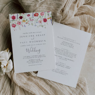 Simple Multicolor Wildflower Front & Back Wedding Invitation