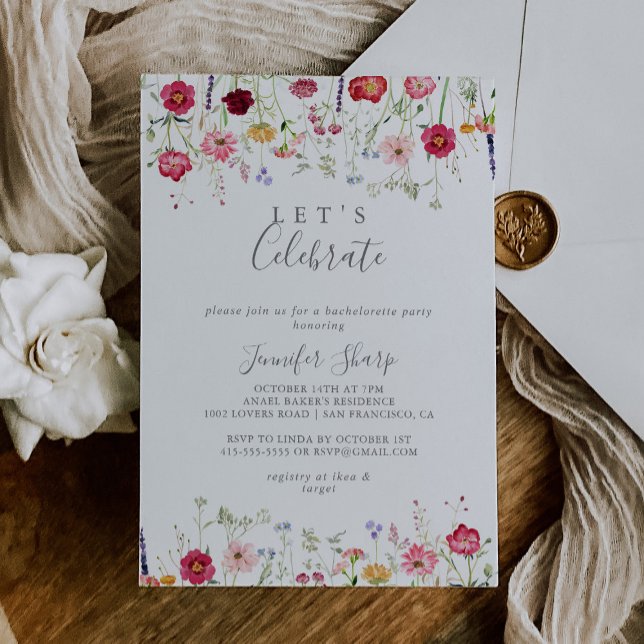 Simple Multicolor Wildflower Let's Celebrate Party Invitation (Creator Uploaded)