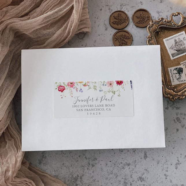 Simple Multicolor Wildflower Wedding RSVP Address Label (Creator Uploaded)