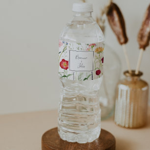 Simple Multicolor Wildflower Wedding Water Bottle Label