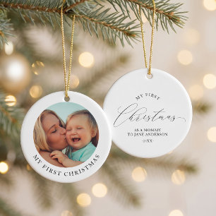 Simple Mum and Baby Photo First Christmas Ceramic Tree Decoration