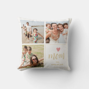 Simple Mum Photo Collage Heart Throw Pillow
