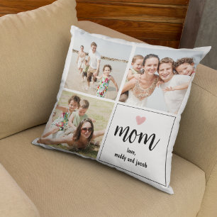 Simple Mum Photo Collage Heart Throw Pillow