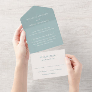 Simple Muted Blue Elegant Wedding All In One Invitation