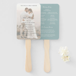 Simple Muted Blue Elegant Wedding Program Hand Fan
