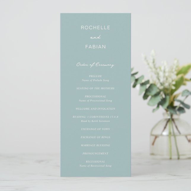 Simple Muted Blue Elegant Wedding Programme (Standing Front)