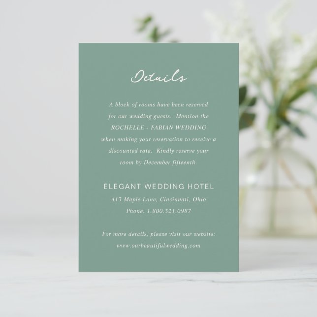 Simple Muted Green Elegant Wedding Enclosure Card (Standing Front)