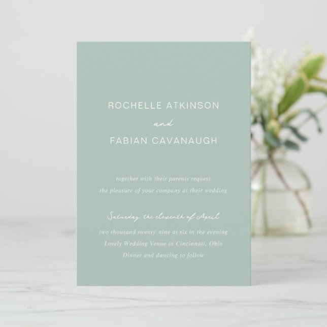 Simple Muted Green Elegant Wedding Invitation (Standing Front)