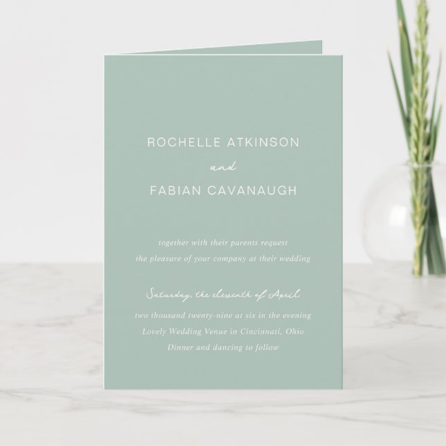Simple Muted Green Photo Elegant Wedding Invitation (Front)