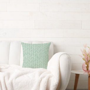 Simple Muted Green & White Geometric Line Design Cushion