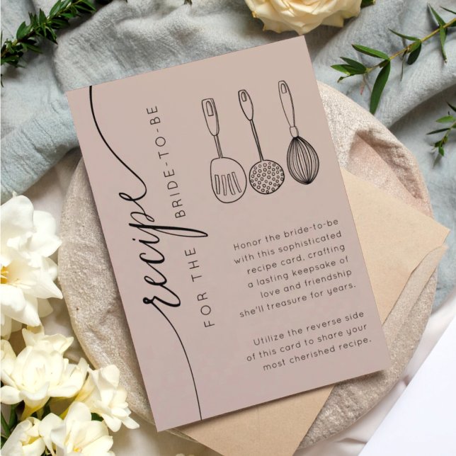 Simple Muted Peach Bridal Shower Recipe  Enclosure Card (Creator Uploaded)