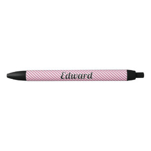 Simple Muted Pink Stripe Custom Name Black Ink Pen