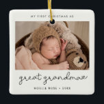 Simple My First Christmas as Great Grandma Photo Ceramic Ornament<br><div class="desc">A minimalist typography and a modern design for this photo ornament gift. To customise with your favourite baby picture. You can also easily change the colour of the font to your liking. Perfect to celebrate your First Christmas as a Great Grandma.</div>