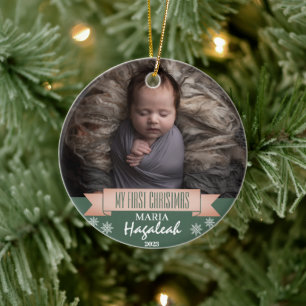 Simple My First Christmas Personalised Baby Photo Ceramic Tree Decoration