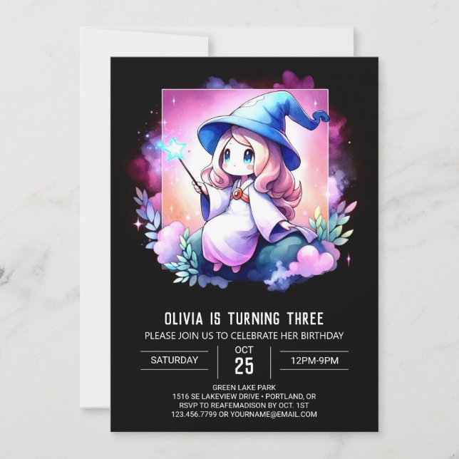 Simple Mystical Wizard Birthday Invitation (Front)