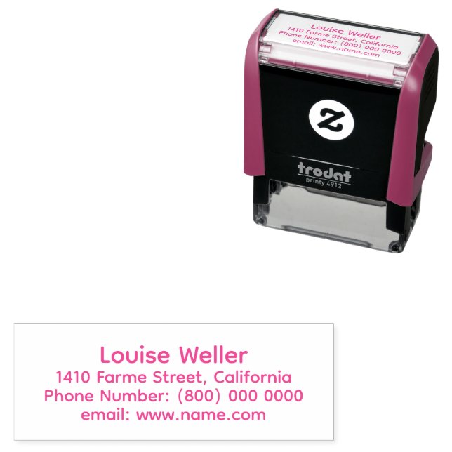 Simple Name and Address Pink Self-inking Stamp (In Situ)