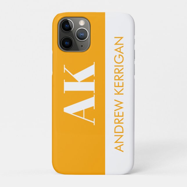 Simple Name and Initials Orange and White Case-Mate iPhone Case (Back)