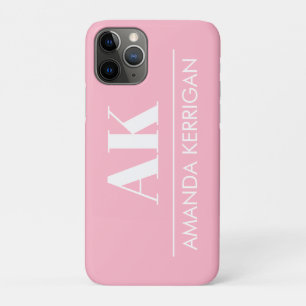 Simple Name and Initials Soft Pink and White Case-Mate iPhone Case
