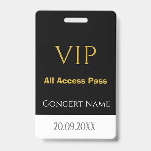 Simple Name Date VIP All Access Pass Concert  ID Badge