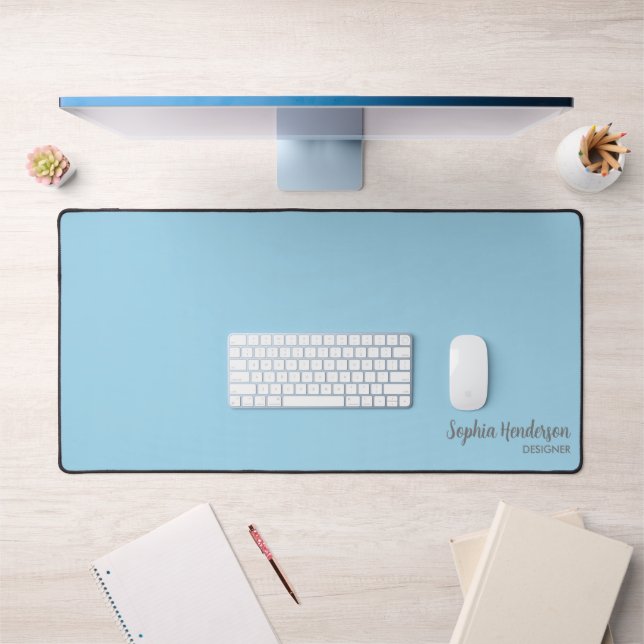 Simple Name Monogram 2 lines of Custom Text Blue Desk Mat (Office 1)