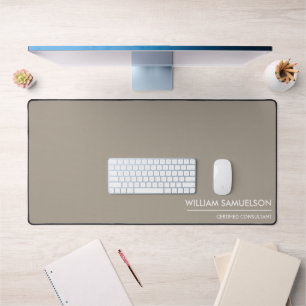 Simple Name Monogram 2 lines of Custom Text Tan Desk Mat