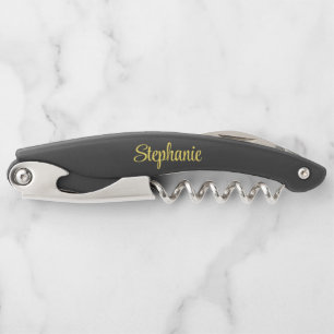 Simple Name Monogram Black Custom Corkscrew