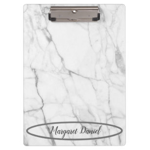 Simple Name Monogram White Marble Clipboard