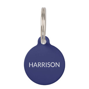 Simple name navy blue white dog cat contact Info Pet Tag