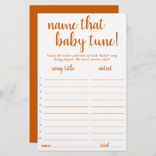 Simple Name That Baby Tune Fall Orange Game Card