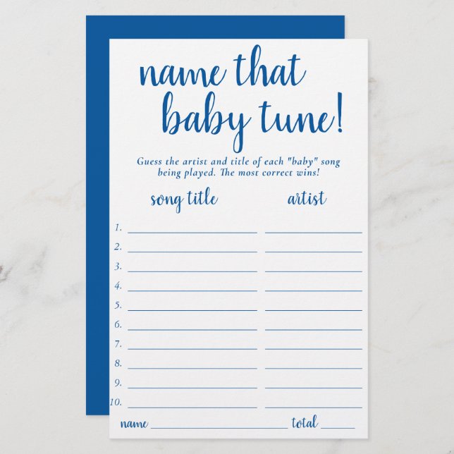 Simple Name That Baby Tune | French Blue Game Card (Front/Back)