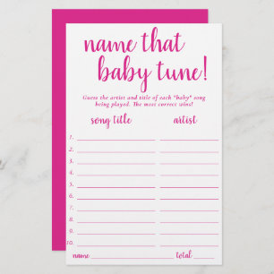 Simple Name That Baby Tune Hot Pink Game Card