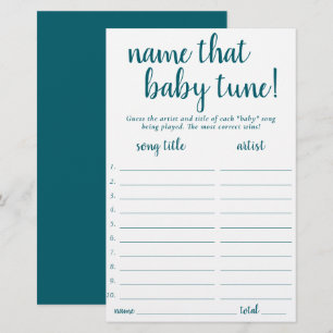Simple Name That Baby Tune Teal Aqua Game Card