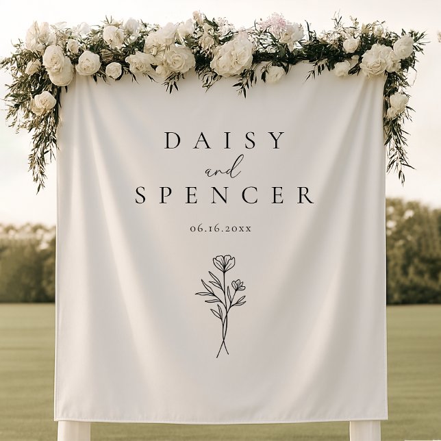 Simple Names and Black & White Floral Wedding Tapestry (Creator Uploaded)