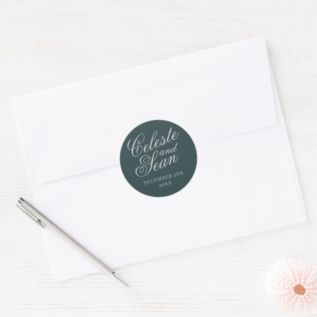 Simple Names Wedding Date Favour Envelope Classic  Round Sticker (Envelope)