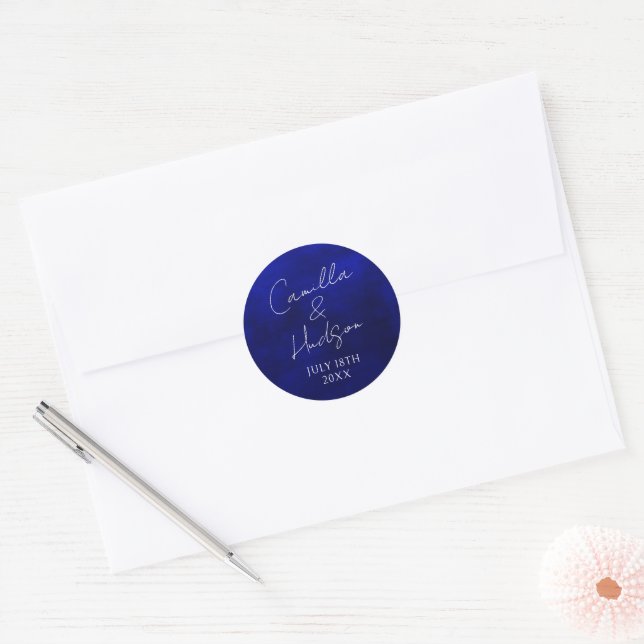 Simple Names Wedding Date Favour Envelope Classic Round Sticker (Envelope)