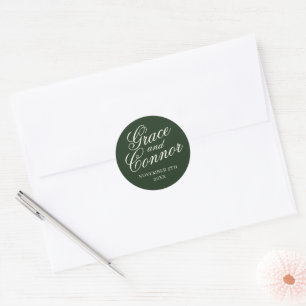 Simple Names Wedding Date Favour Envelope Classic Round Sticker