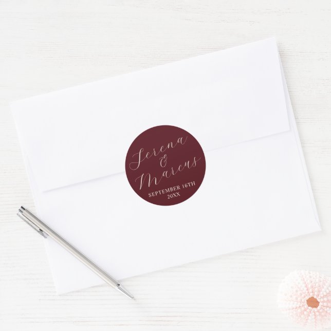 Simple Names Wedding Date Favour Envelope Classic Round Sticker (Envelope)