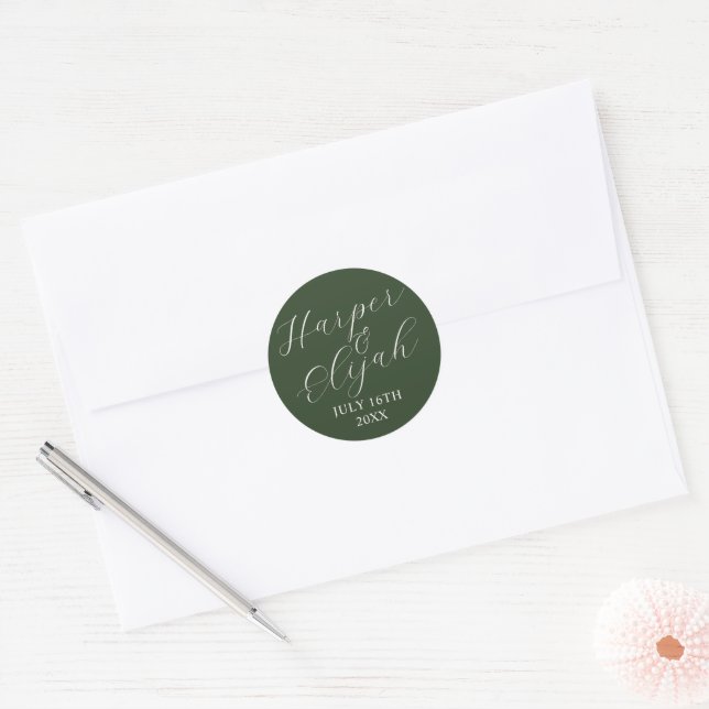 Simple Names Wedding Date Favour Envelope Classic Round Sticker (Envelope)