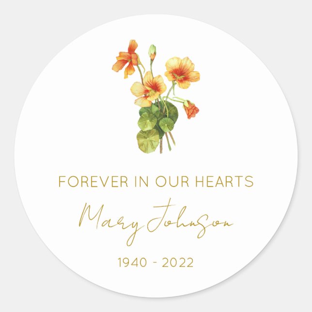 Simple Nasturtium Memorial  Classic Round Sticker (Front)