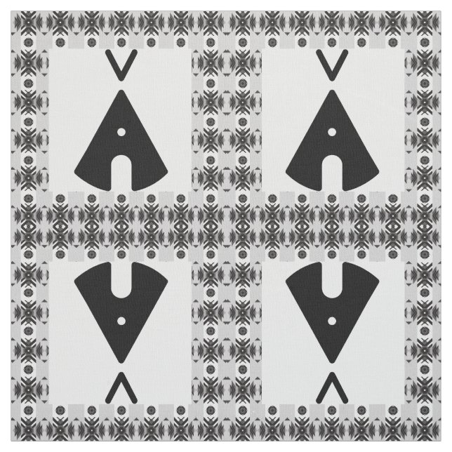 Simple Native American Tipi Black Fabric (Swatch)